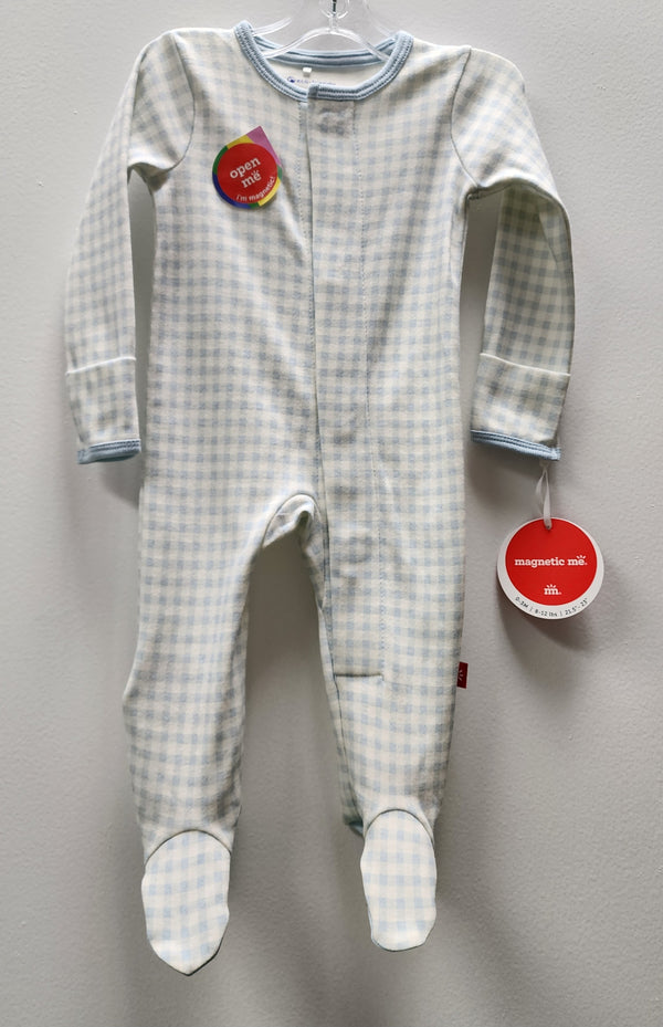 Magnetic Me Boys Girls Unisex Infants Toddlers Footie Sleeper Sleepwear Nightwear Magnetic Fasteners Gingham Checked 100% Organic Cotton The Plaid Giraffe Children's Boutique