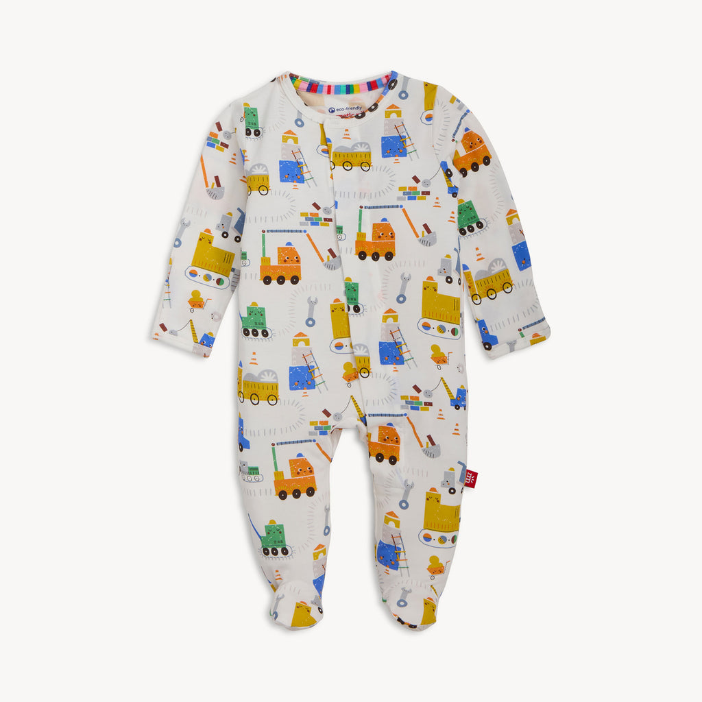 Magnetic Me Girls Boys Infants Toddlers Kids Footie Sleeper Sleepwear Nightwear Construction Equipment Magnetic Fasteners The Plaid Giraffe Children's Boutique