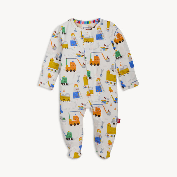 Magnetic Me Girls Boys Infants Toddlers Kids Footie Sleeper Sleepwear Nightwear Construction Equipment Magnetic Fasteners The Plaid Giraffe Children's Boutique
