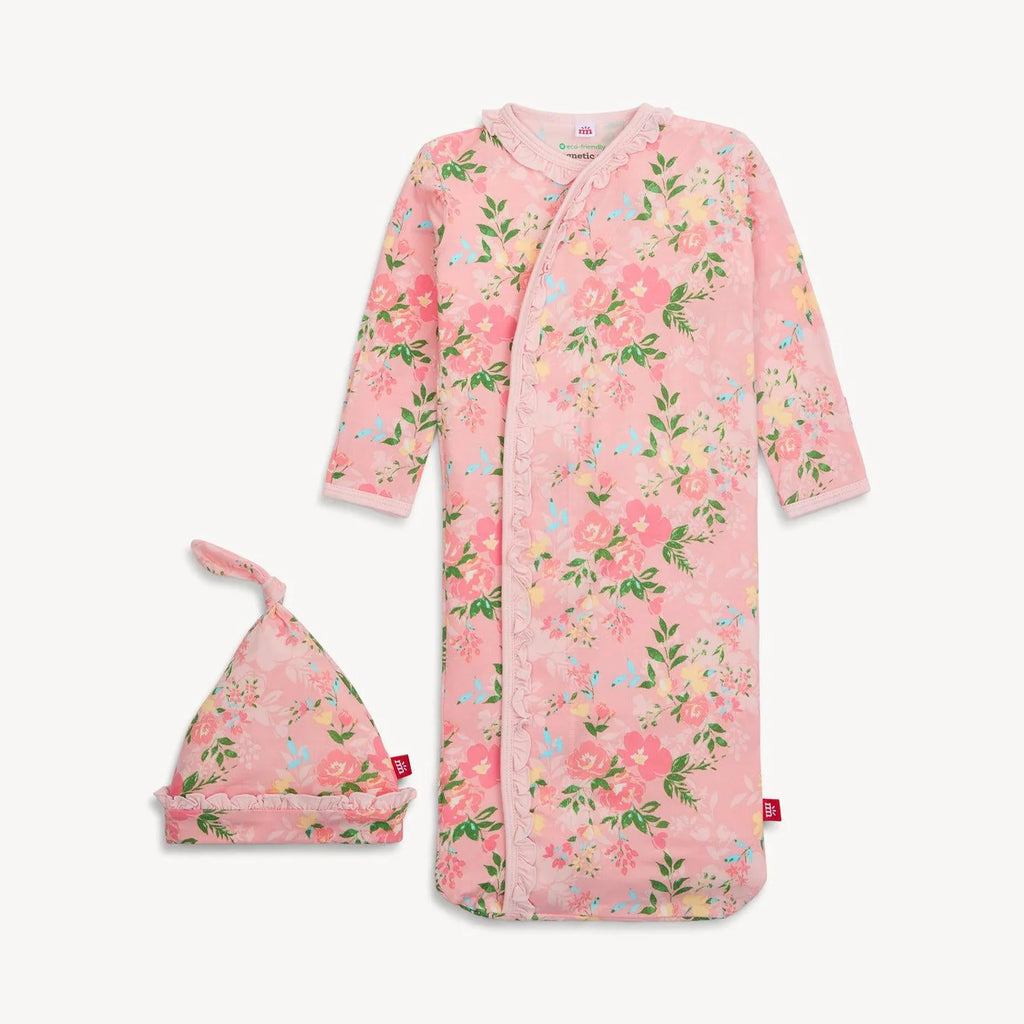Magnetic Me Girls Boys Unisex Infants Toddlers Ainslee Gown Hat Sleepwear Nightwear Footie Sleeper Floral Flowers Magnetic Fasteners The Plaid Giraffe Children's Boutique