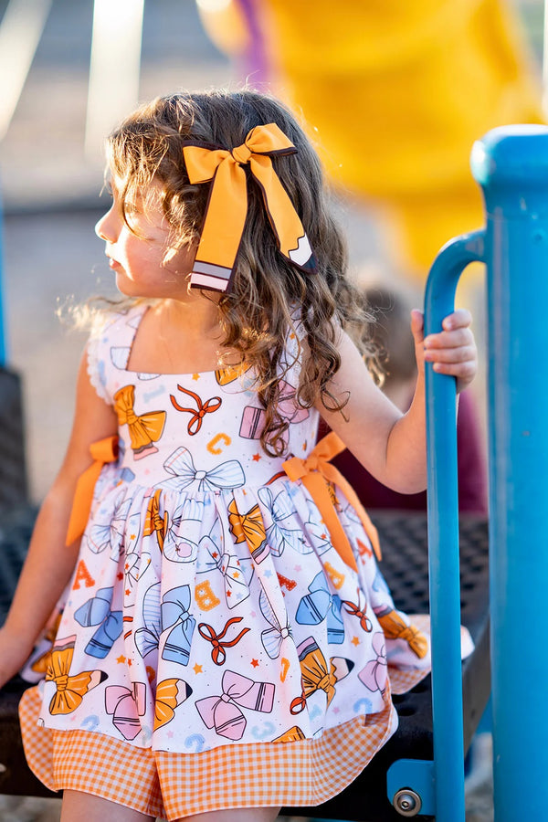 Be Girl Clothing Girls Toddlers Kids Dress Gingham Bows Pencils Back To School The Plaid Giraffe Children's Boutique