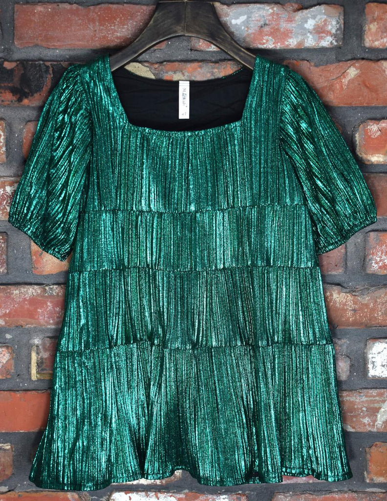 ML Kids Girls Toddlers Kids Juniors Dress Metallic Green Christmas Holiday Special Occasion Wedding Celebration Father/Daughter Dance The Plaid Giraffe Childrens Boutique