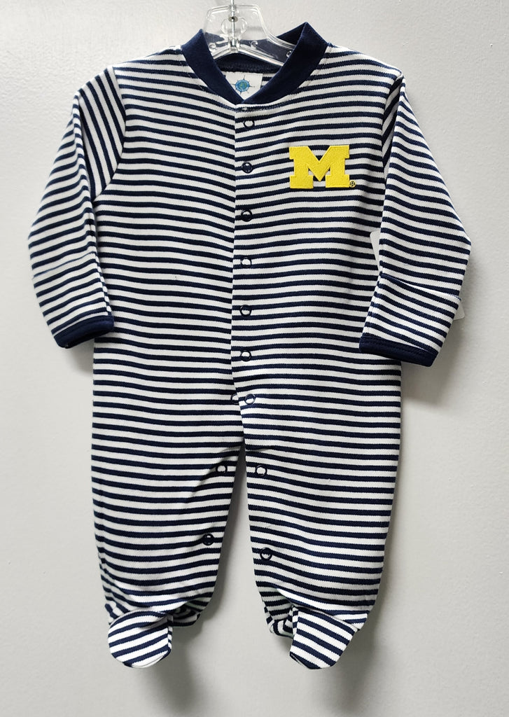 Creative Knitwear Unisex Boys Girls Infants Toddlers Footie Sleeper Sleepwear Nightwear Stripes University of Michigan 100% Cotton The Plaid Giraffe Childrens Boutique