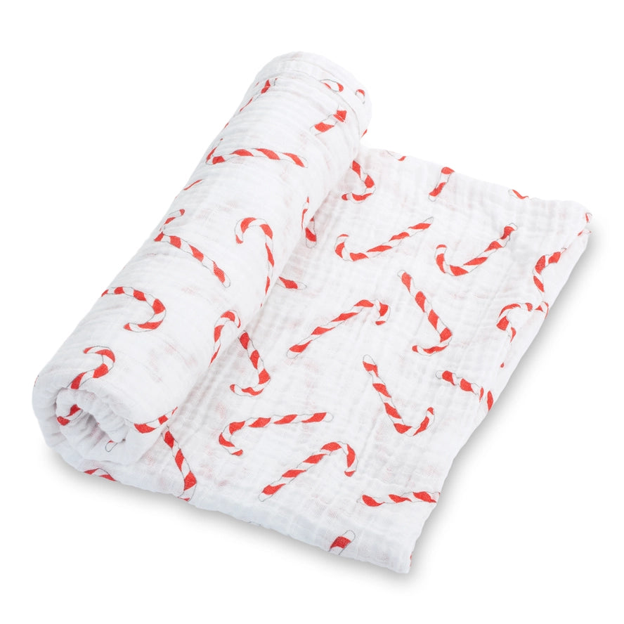 LollyBanks Girls Boys Infants Toddlers Swaddles Candy Cane Christmas Holiday 100% Cotton Muslin The Plaid Giraffe Childrens Boutique