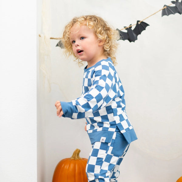 2 Piece Boys Moody Blue Check Crew Neck Jogger