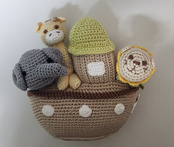 Zubel's Boys Girls Infants Toddlers Kids Stuffed Noah's Ark Animals Bible 100% Bamboo Yarn The Plaid Giraffe Children's Boutique