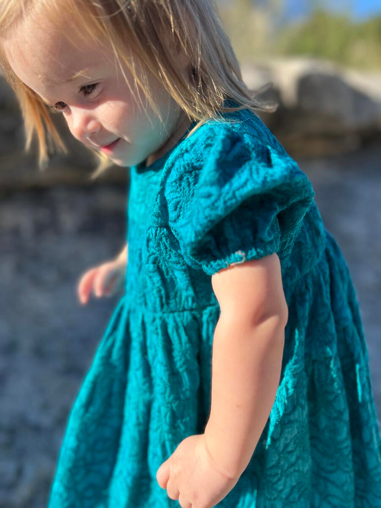 Girls S/S Embroidered Party Dress, Teal / 9-12MO / IGD Girls S/S Embroidered Party Dress, Teal / 9-12MO / IGD