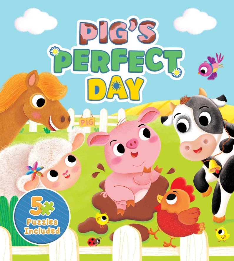 Little Hippo Books Girls Boys Infants Toddlers Kids Pig's Perfect Day Puzzle Board Book Horse Cow Farm Animals Chicken Sheep The Plaid Giraffe Childrens Boutique