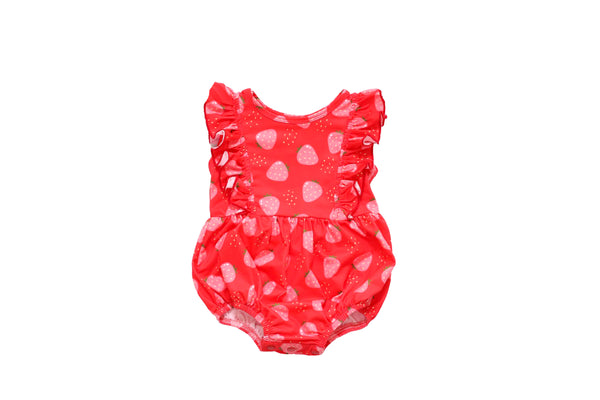 Be Girl Clothing Girls Infants Bubble Sunsuit Romper Field of Roses Strawberries Food Fruit The Plaid Giraffe Childrens Boutique
