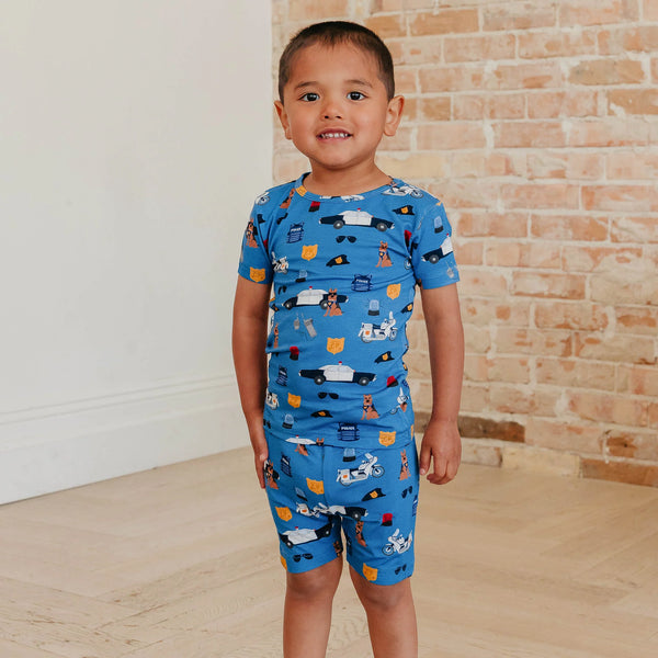 Copper Pearl Boys Girls Infants Toddlers Kids Sleepwear Nightwear Pajamas Bamboo Police Motorcycles Badges The Plaid Giraffe Children's Boutique