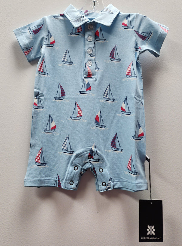 Sweet Bamboo Girls Boys Infants Toddlers Kids Juniors Polo Short Romper Sailboats The Plaid Giraffe Children's Boutique