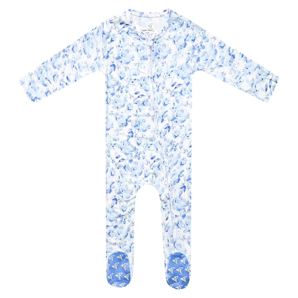 Copper Pearl Girls Boys Unisex Footie Flowers Floral Sleeper Sleepwear Nightwear Bamboo Two-way Zipper The Plaid Giraffe Children's Boutique