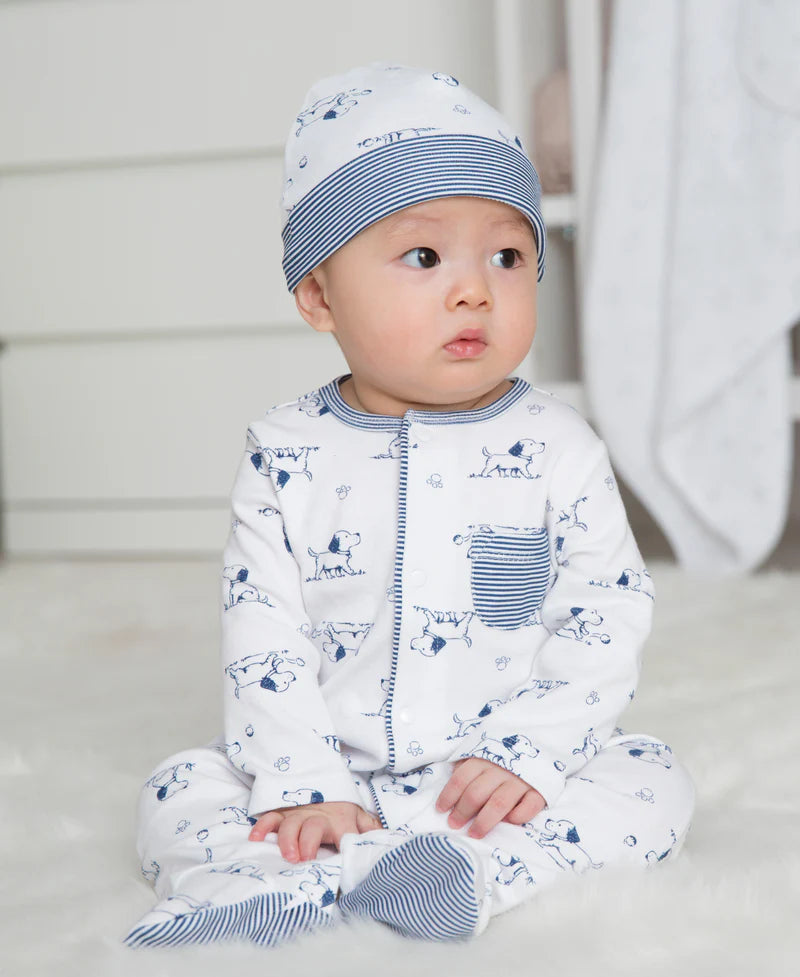 Little Me Unisex Boys Girls Infants Toddlers Footie Sleeper Sleepwear Nightwear Dogs Puppies Hat 100% Cotton The Plaid Giraffe Children's Boutique