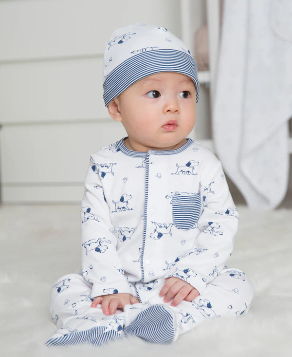 Little Me Unisex Boys Girls Infants Toddlers Footie Sleeper Sleepwear Nightwear Dogs Puppies Hat 100% Cotton The Plaid Giraffe Children's Boutique