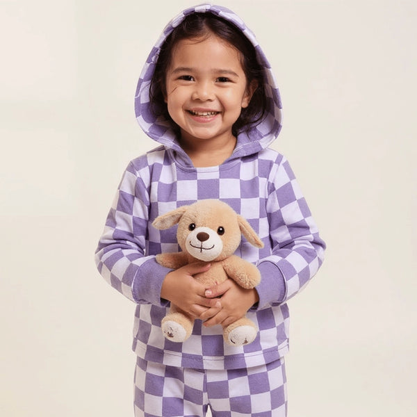 2 Piece Girls Purple Haze Check Hoodie Jogger Set