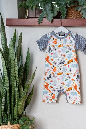 Roki & Zoi Girls Boys Infants Toddlers Kids Juniors T-Shirt Demin Shorts Romper Zoo Animals Elephant Giraffe Zebra Koala Lion Turtle The Plaid Giraffe Children's Boutique