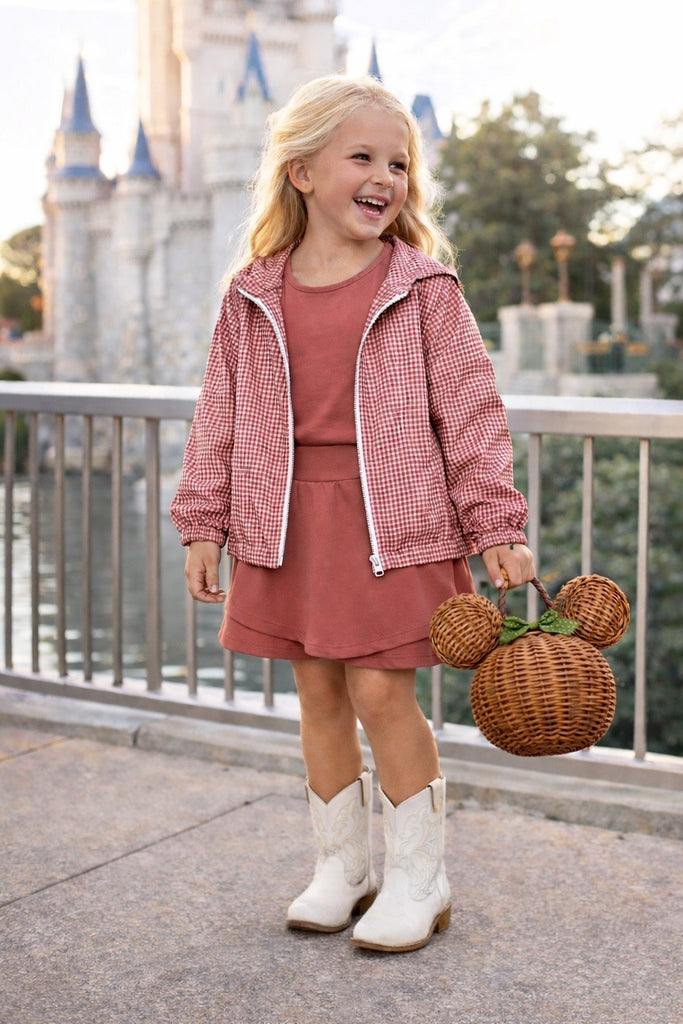 Be Girl Clothing Girls Infant Toddlers Kids Juniors Tank Top Skort Jacket Rain Jacket Gingham Check Zipper The Plaid Giraffe Children's Boutique