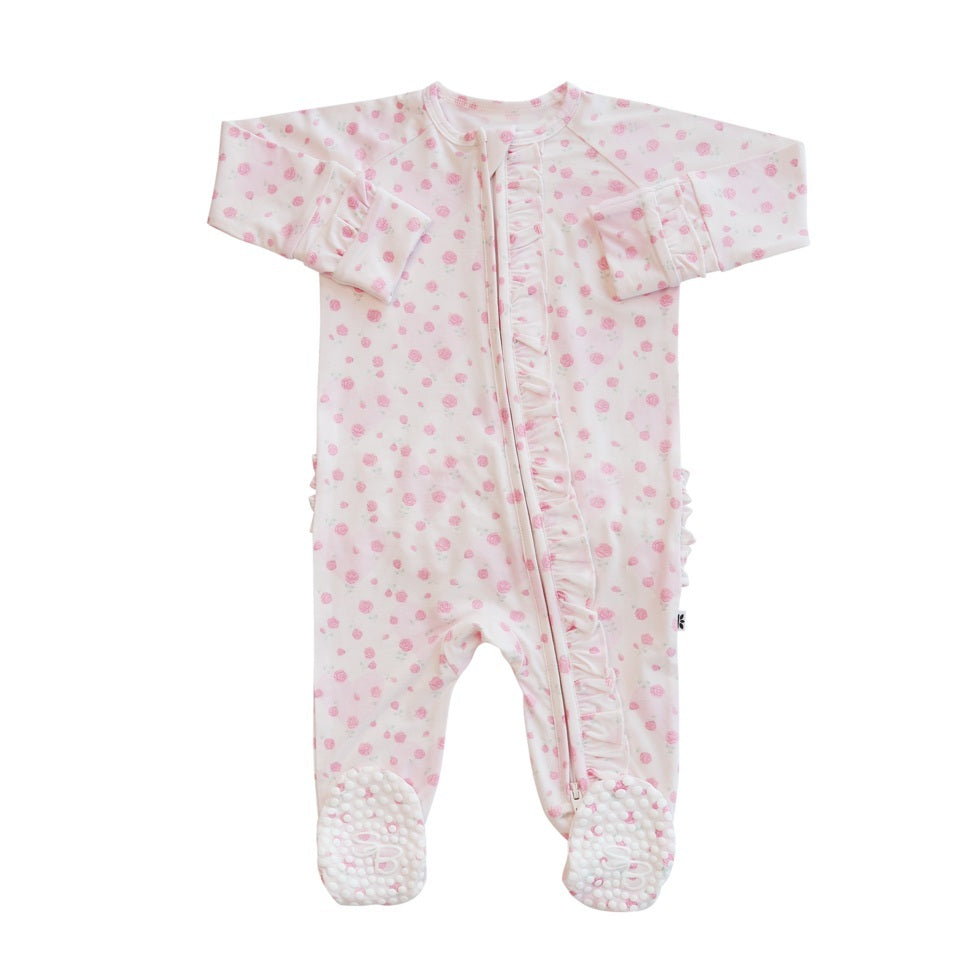 Sweet Bamboo Girls Boys Infants Toddlers Kids Juniors Convertible Footie Ruffles Roses Flowers Hearts Two-way Zipper The Plaid Giraffe Children's Boutique