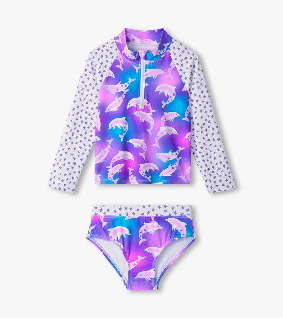 Hatley Boys Girls Infants Toddlers Kids Juniors Two-piece Swimsuit Rashguard Dolphins UPF 50+ The Plaid Giraffe Childrens