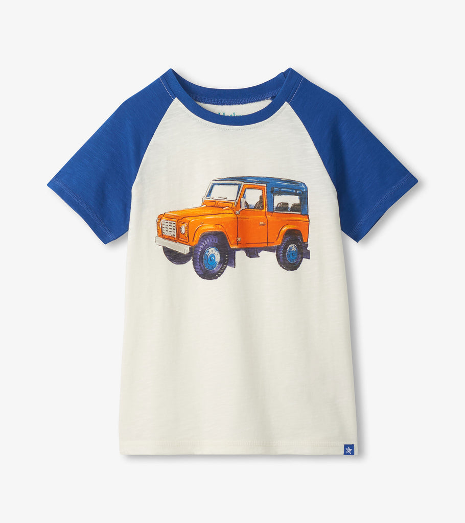 Hatley Girls Boys Infants Toddlers Kids Juniors T-Shirt Off Road Vehicle Jeep SUV Raglan Sleeve 100% Cotton The Plaid Giraffe Children's Boutique