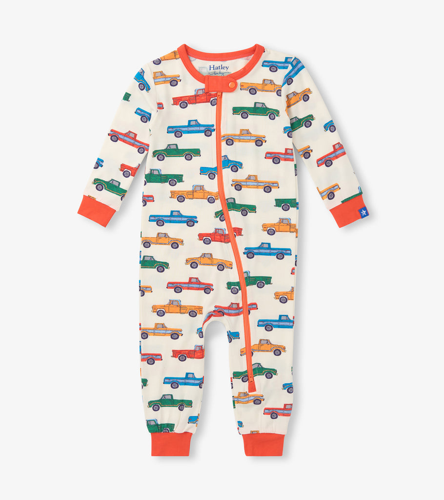 Hatley Girls Boys Infants Toddlers Kids Juniors Footie Sleeper Sleepwear Nightwear Trucks Two-way Zipper Bamboo The Plaid Giraffe Children's Boutique