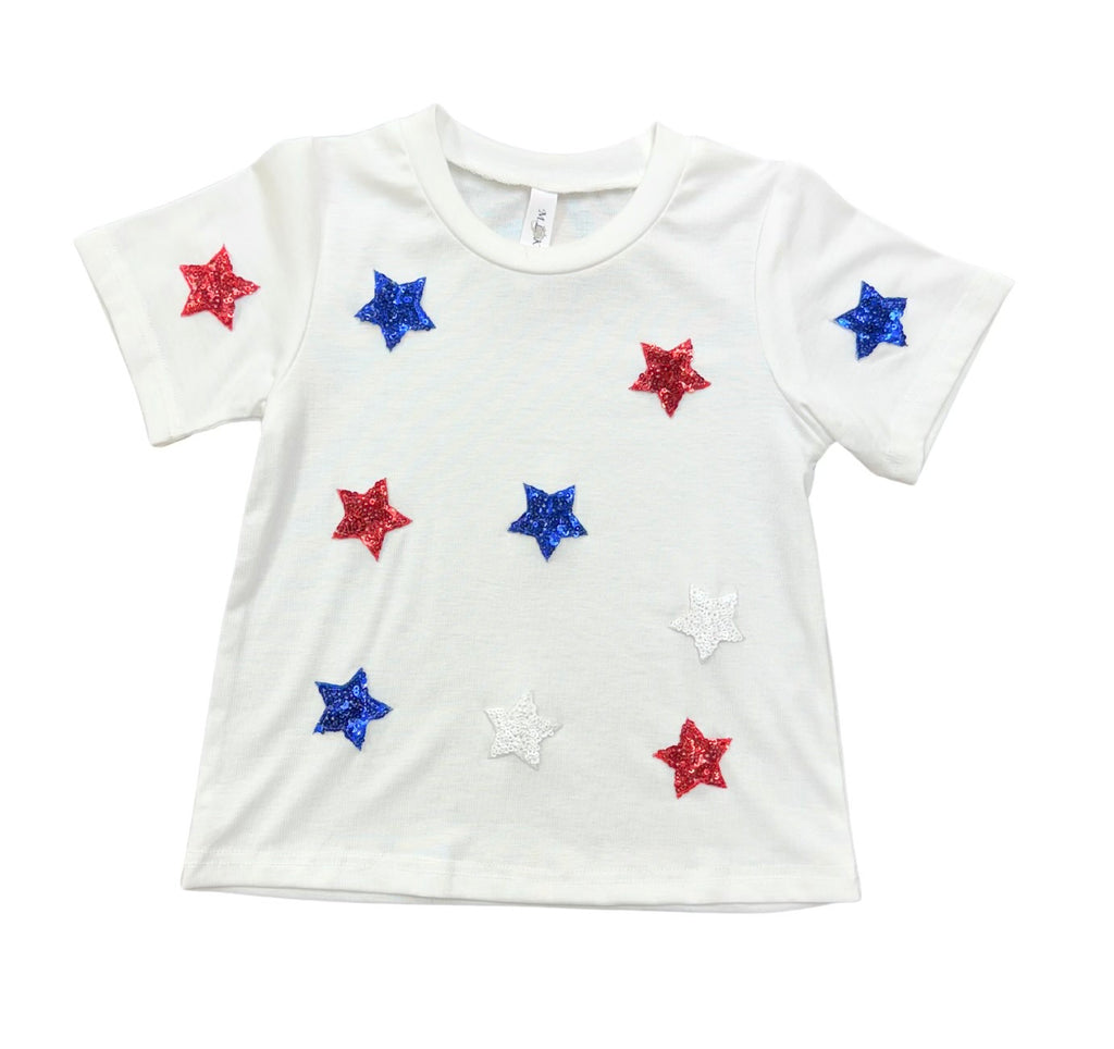 ML Kids Girls Toddlers Kids Juniors Top Sequins Stars Fourth of July Memorial Day Holiday The Plaid Giraffe Childrens Boutique