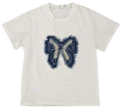 ML Kids Girls Infants Toddlers Kids Juniors Top Denim Bow Rhinestones 100% Cotton The Plaid Giraffe Children's Boutique