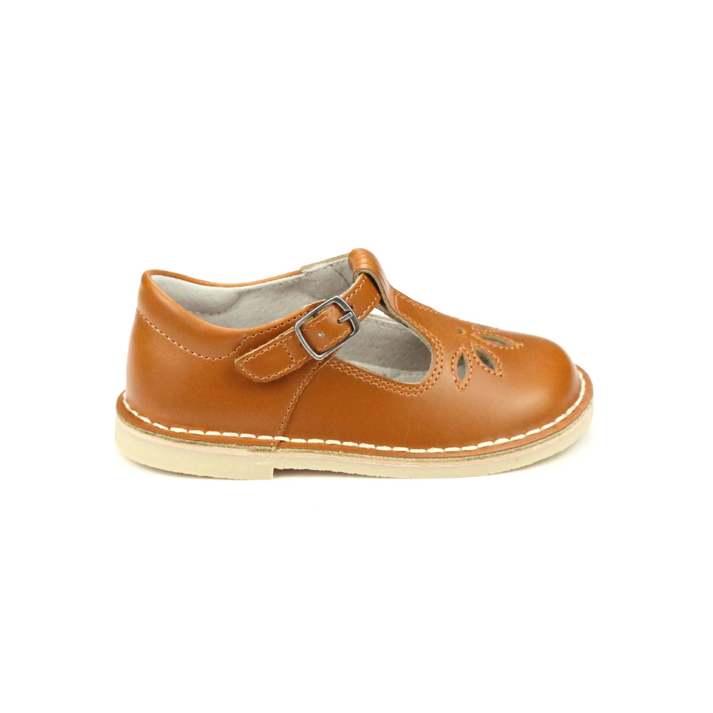 L'Amour Shoes Sienna Vintage Inspired Appleseed Cutout Classic Leather Toddler Mary Jane Shoes Camel / Toddler 7