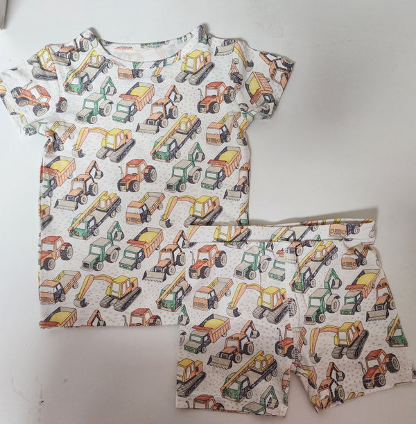 Sweet Bamboo Girls Boys Infants Toddlers Kids Juniors Convertible Short Pajamas Sleepwear Nightwear Construction Equipment Dump Trucks Cranes Tractors Backhoes Two-way Zipper The Plaid Giraffe Children's Boutique