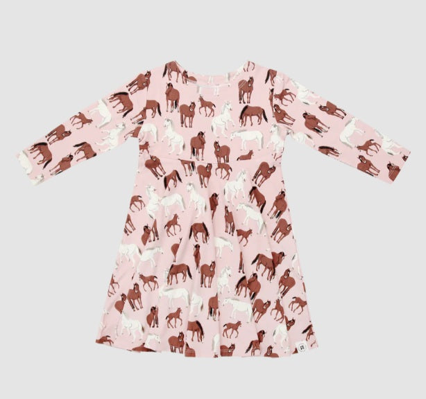 Sweet Bamboo Girls Boys Infants Toddlers Kids Wild Horses Twirl Dress Bamboo The Plaid Giraffe Children's Boutique