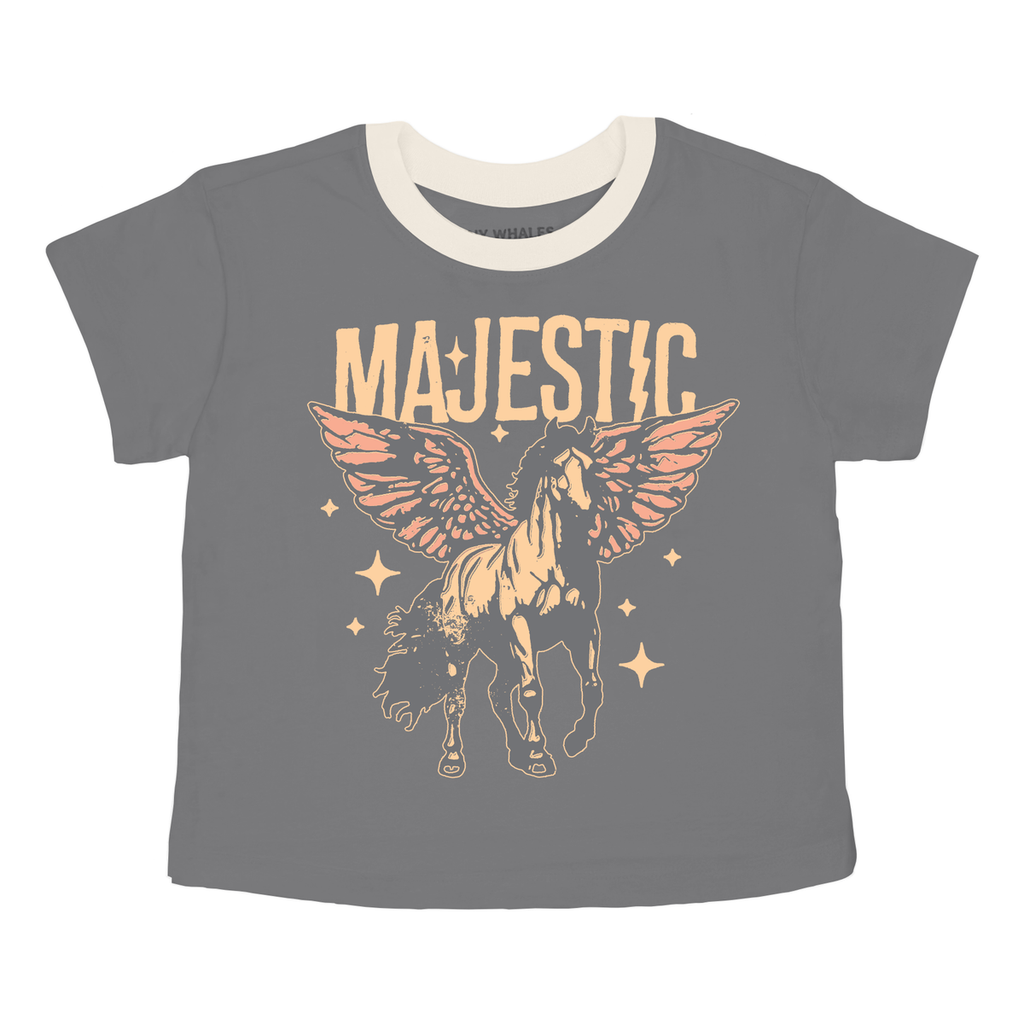 Tiny Whales Boys Girls Toddlers Kids Juniors Crop T-Shirt Winged Horses 100% Cotton The Plaid Giraffe Children's Boutique