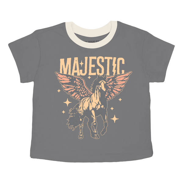 Tiny Whales Boys Girls Toddlers Kids Juniors Crop T-Shirt Winged Horses 100% Cotton The Plaid Giraffe Children's Boutique