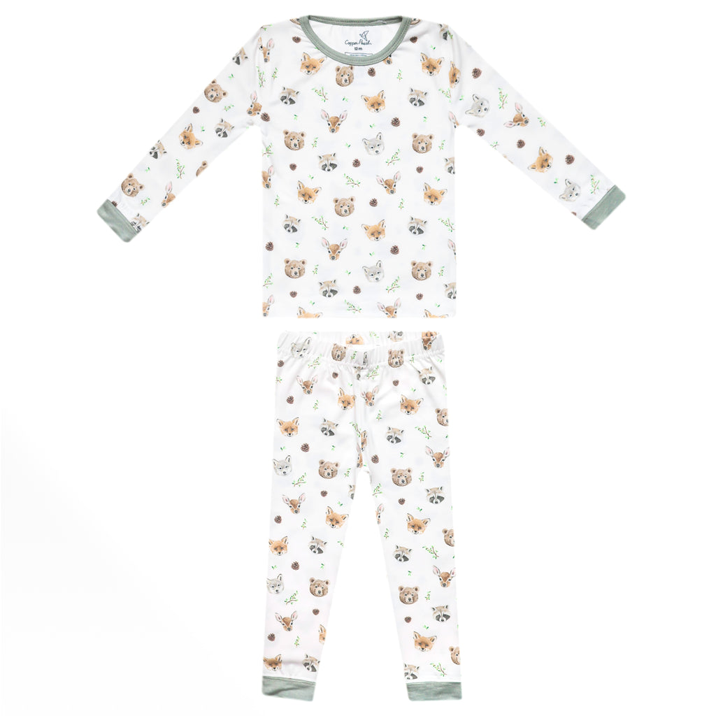 Copper Pearl Infants Toddlers Kids Juniors Footie Sleeper Sleepwear Nightwear Pajamas Wilder Forest Animals Bears Foxes Wolves Deer Two-way Zipper Bamboo The Plaid Giraffe Children's Boutique