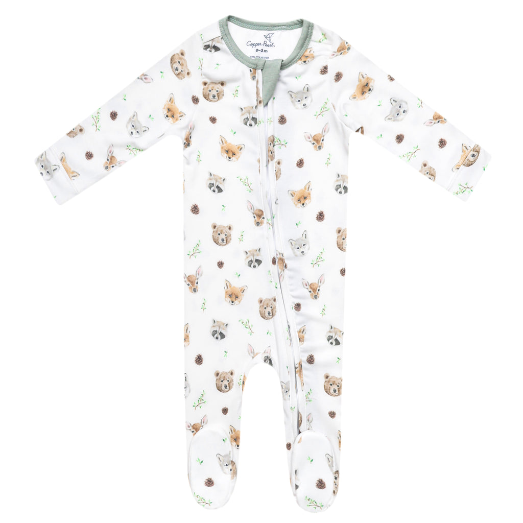 Copper Pearl Infants Toddlers Kids Juniors Footie Sleeper Sleepwear Nightwear Pajamas Wilder Forest Animals Bears Foxes Wolves Deer Two-way Zipper Bamboo The Plaid Giraffe Children's Boutique