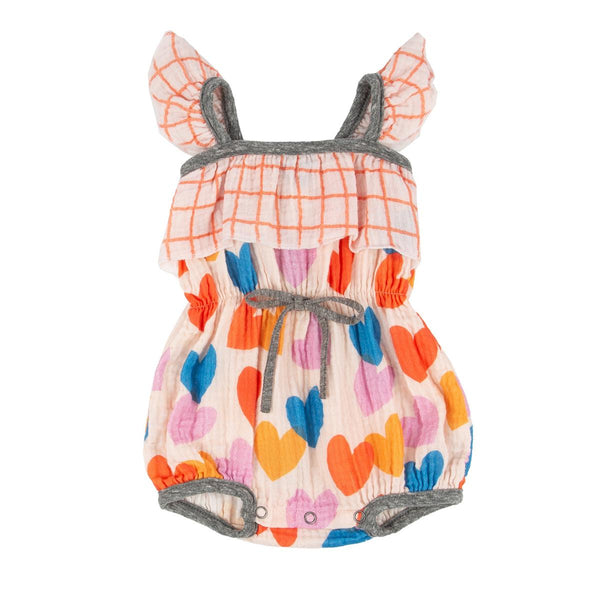 Miki Miette Girls Infants Bubble Sunsuit Hearts Plaid The Plaid Giraffe Childrens Boutique