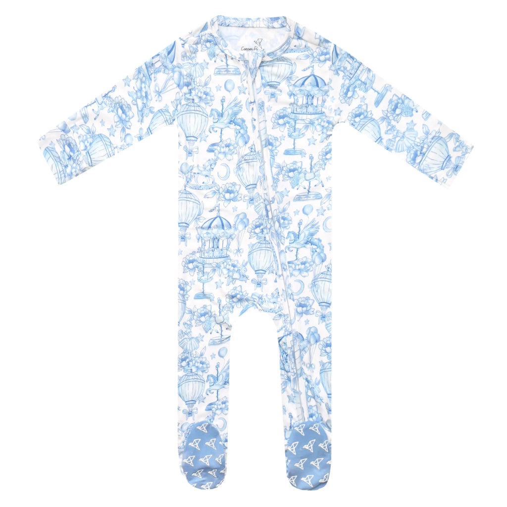 Copper Pearl Girls Boys Unisex Vintage Carnival Footie Merry-go-round Carousel Sleeper Sleepwear Nightwear Bamboo Two-way Zipper The Plaid Giraffe Children's Boutique