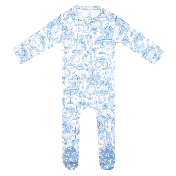 Copper Pearl Girls Boys Unisex Vintage Carnival Footie Merry-go-round Carousel Sleeper Sleepwear Nightwear Bamboo Two-way Zipper The Plaid Giraffe Children's Boutique