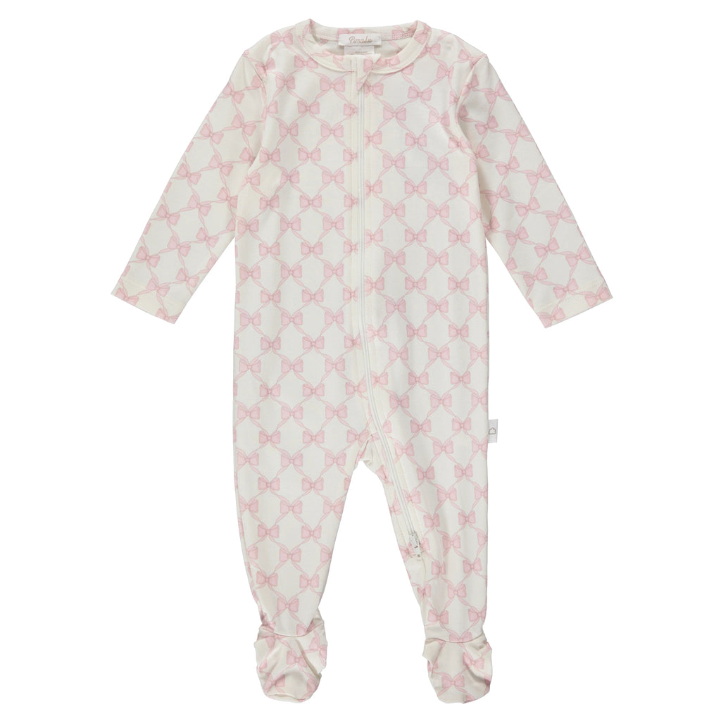 PimaLu Girls Boys Unisex Infants Footie Sleeper Sleepwear Nightwear Two-way Zipper Bows 100% Pima Cotton The Plaid Giraffe Children's Boutique