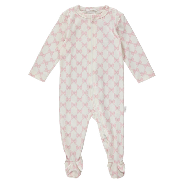 PimaLu Girls Boys Unisex Infants Footie Sleeper Sleepwear Nightwear Two-way Zipper Bows 100% Pima Cotton The Plaid Giraffe Children's Boutique