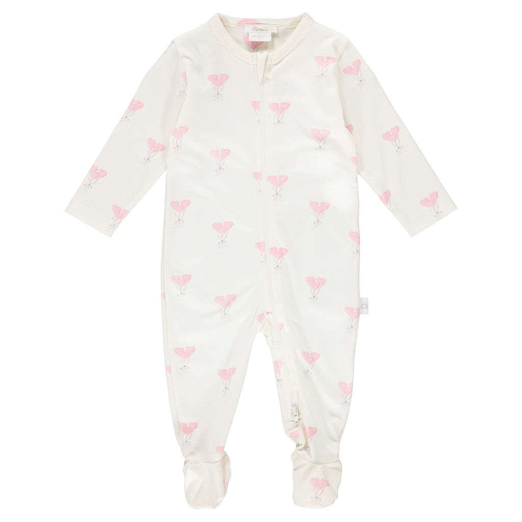 PimaLu Girls Boys Unisex Infants Toddlers Footie Sleeper Sleepwear Nightwear Two-way Zipper 100% Pima Cotton Hearts Balloons The Plaid Giraffe Children's Boutique