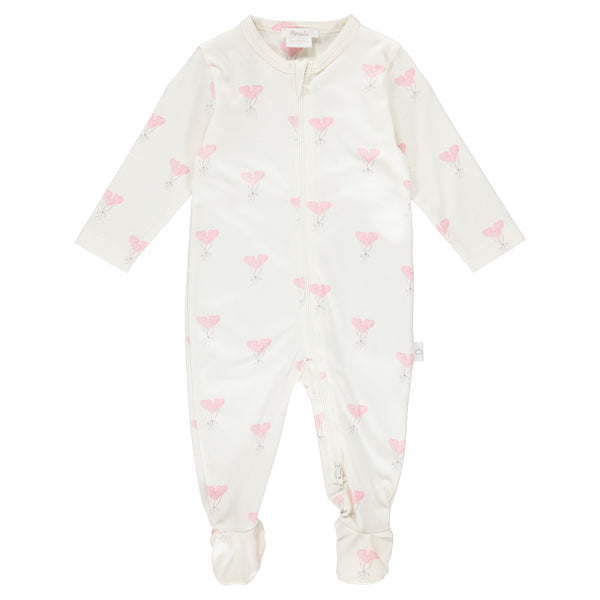 PimaLu Girls Boys Unisex Infants Toddlers Footie Sleeper Sleepwear Nightwear Two-way Zipper 100% Pima Cotton Hearts Balloons The Plaid Giraffe Children's Boutique