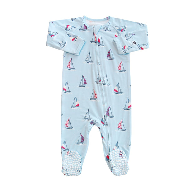 Sweet Bamboo Girls Boys Infants Toddlers Kids Juniors Footie Sleeper Sleepwear Nightwear Two-way Zipper Sailboats The Plaid Giraffe Children's Boutique