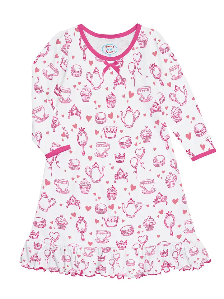 Sara's Prints Girls Toddlers Kids Juniors Nightgown Sleepwear Nightwear Princess Crowns Mirrors Cupcakes Flame Resistant The Plaid Giraffe Childrens Boutique