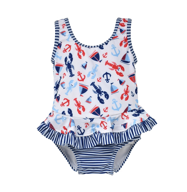 Flap Happy Girls Boys Infants Toddlers Swimsuit Swim Hat Anchors Sailboats Lobsters Red White Blue Stripes The Plaid Giraffe Childrens Boutique