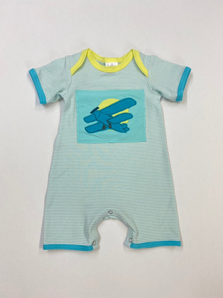 Roki and Zoi Boys Girls Infants Toddlers Romper Airplanes Stripes Lap Shoulder The Plaid Giraffe Children's Boutique