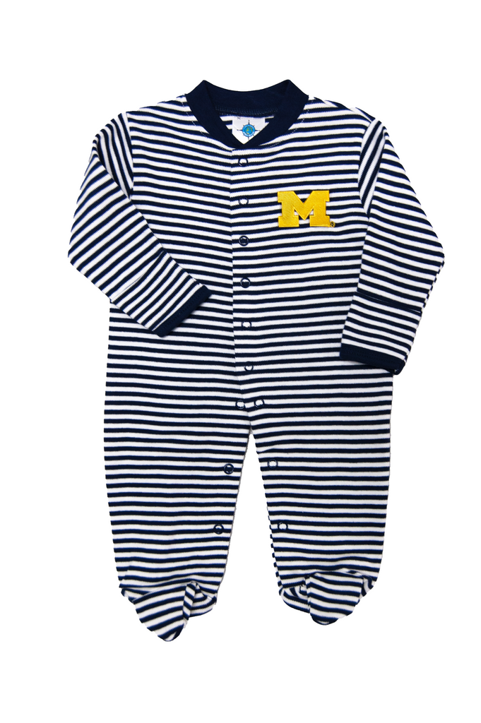 Creative Knitwear Unisex Boys Girls Infants Toddlers Footie Sleeper Sleepwear Nightwear Stripes University of Michigan 100% Cotton The Plaid Giraffe Childrens Boutique