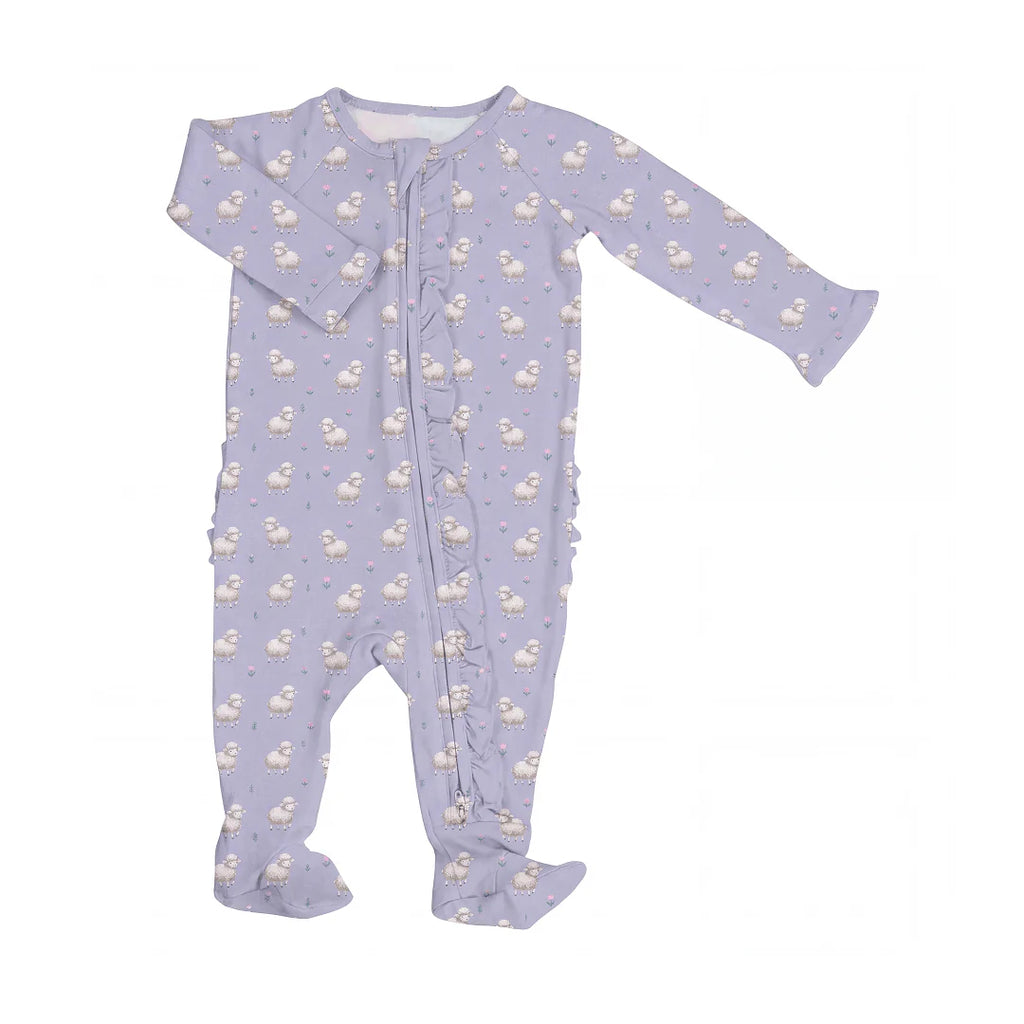 Girls Little Sheep Ruffle Footie