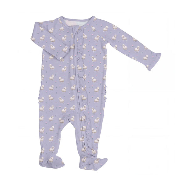 Girls Little Sheep Ruffle Footie
