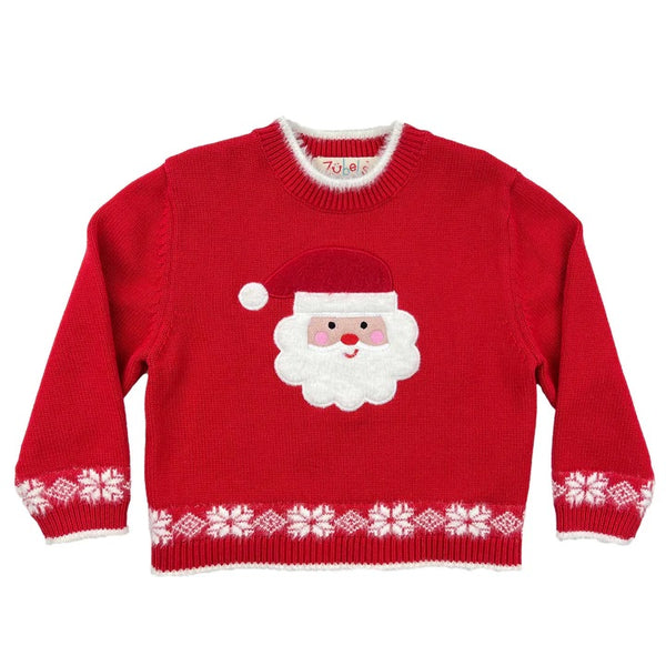 Zubels Girls Infants Toddlers Kids Sweater Santa Face Christmas Holidays Snowflakes 100% Cotton The Plaid Giraffe Childrens Boutique