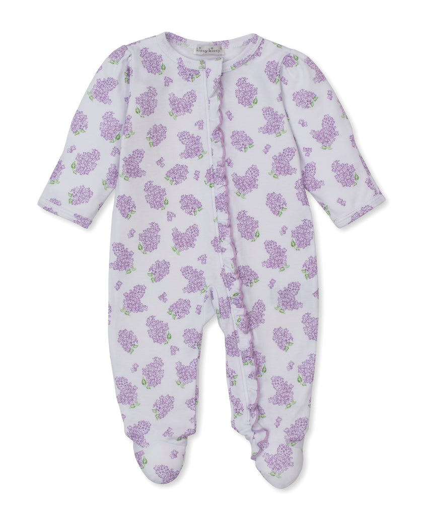 Kissy, Kissy Girls Boys Infants Toddlers Lilac Flower Footie Two-way Zipper Flowers Floral Ruffle 100% Pima Cotton The Plaid Giraffe Children's Boutique